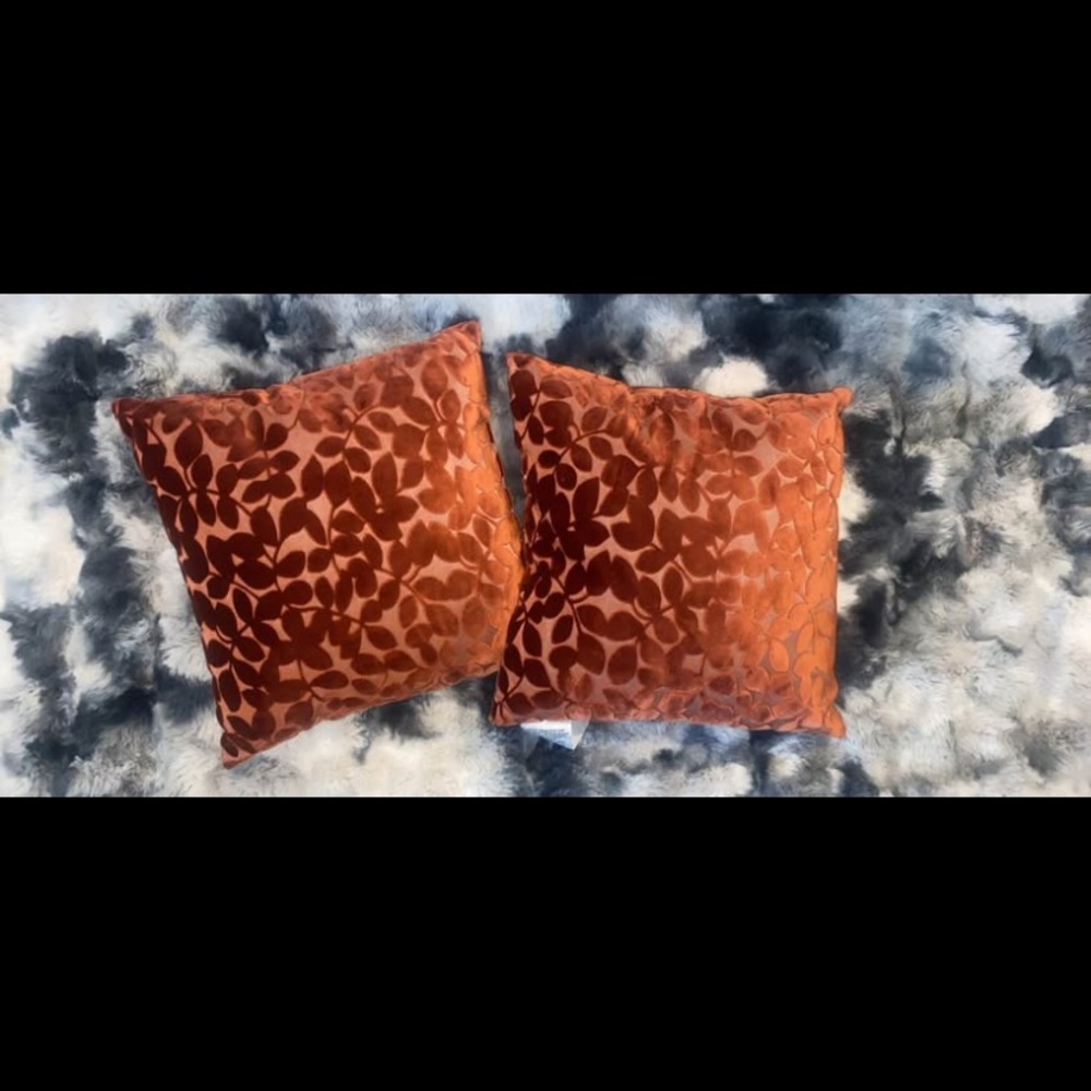Elegant Orange Leaf Pattern Throw Pillows